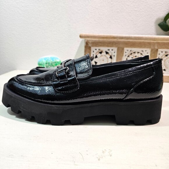 FRANCO SARTO Womens Sz 10M Bergamot Black Patent Lug Sole Platform Loafer Shoes - Picture 7 of 12
